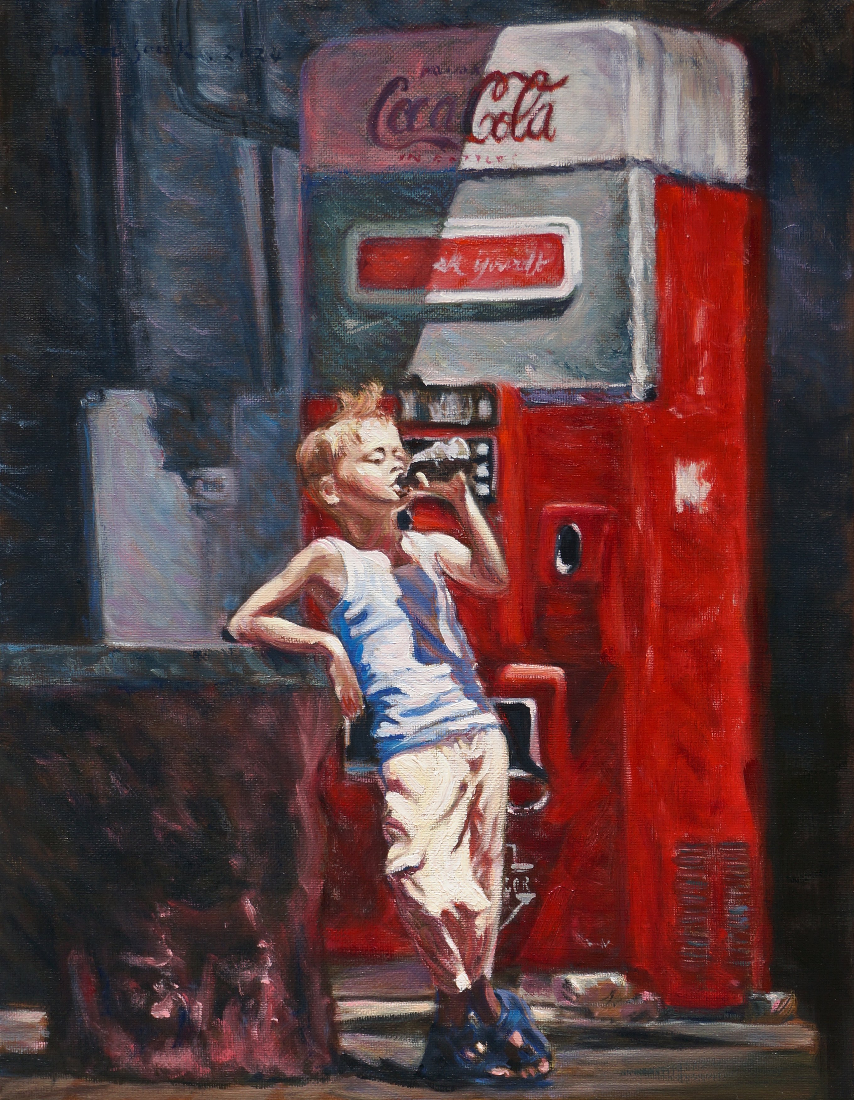 소년의 여름: a boy drinking coke -