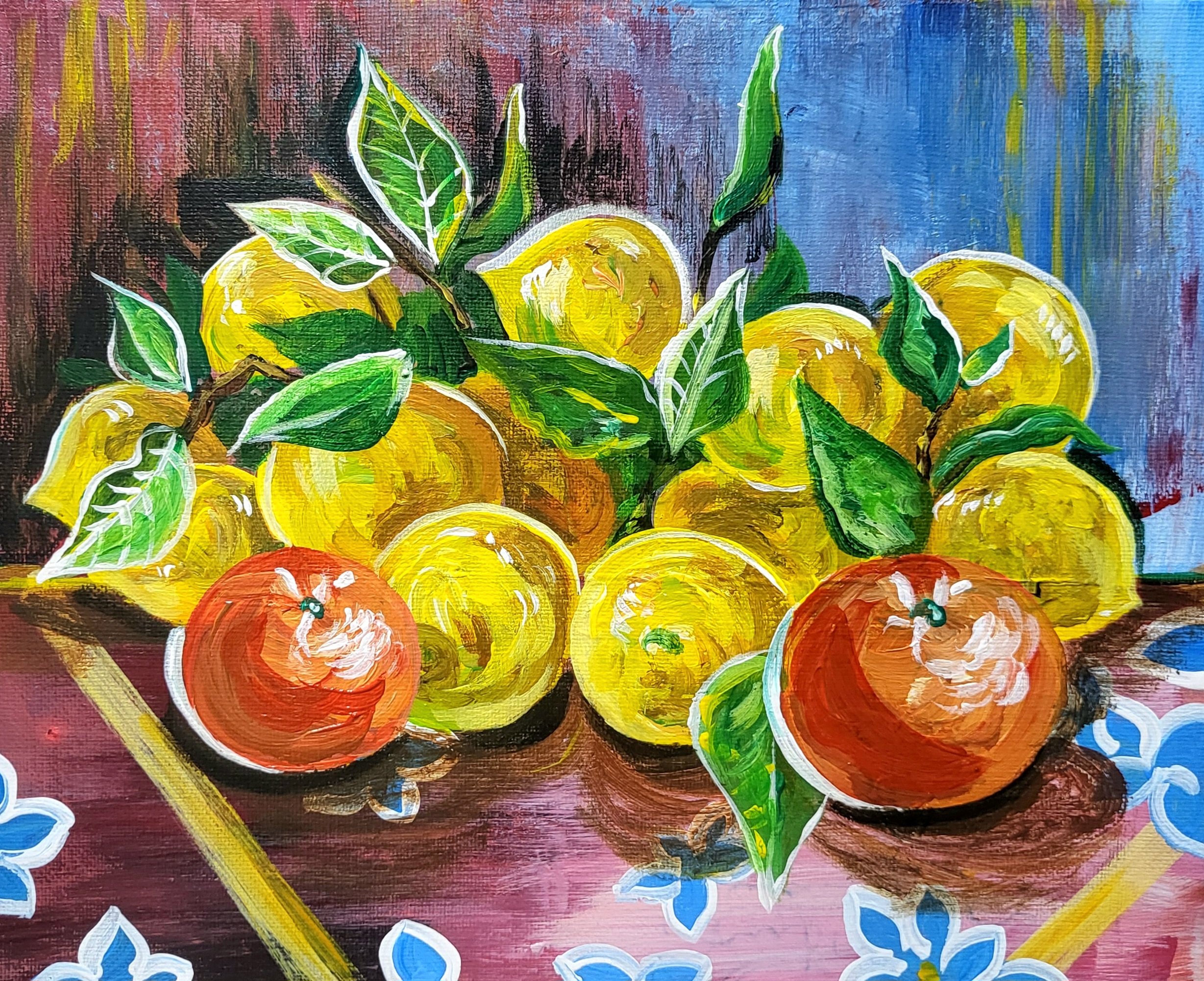 "레몬과 오렌지 정물화" Acrylic painting