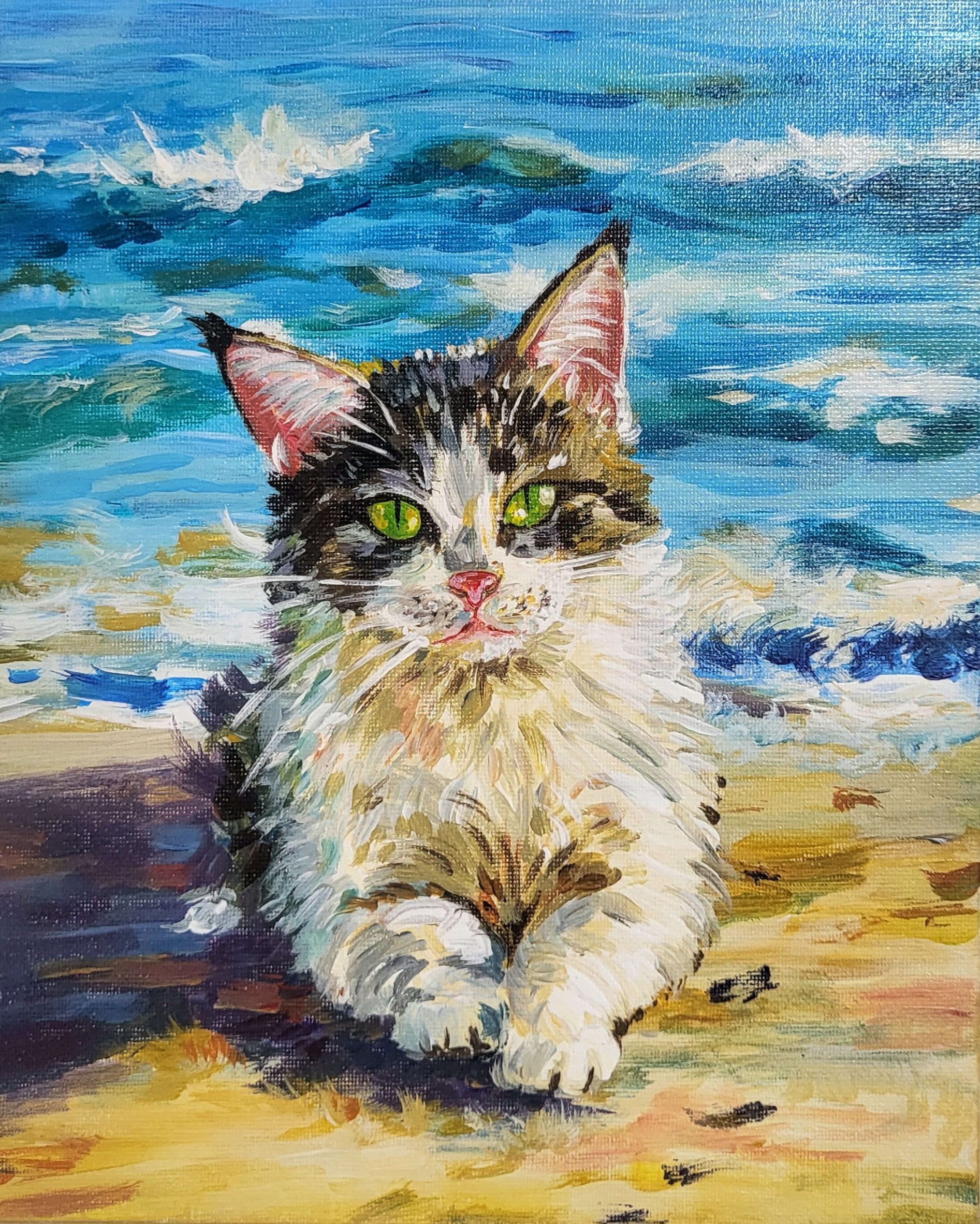 “Seaside cat” acrylic painting