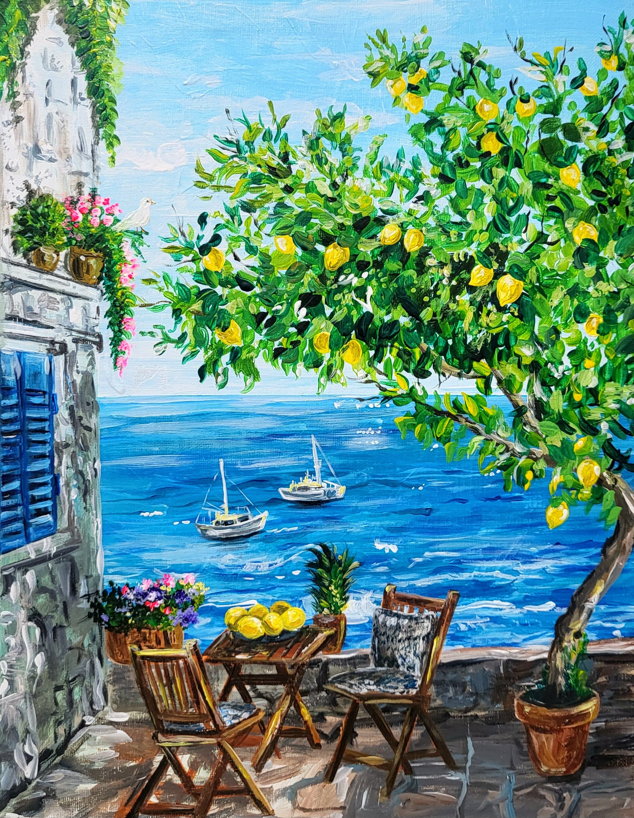 “Under a lemon tree” acrylic painting
